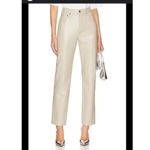 AGOLDE 90s‎ Pinch Waist Recycled Leather Pants Cream Beige Straight Leg Sz 31